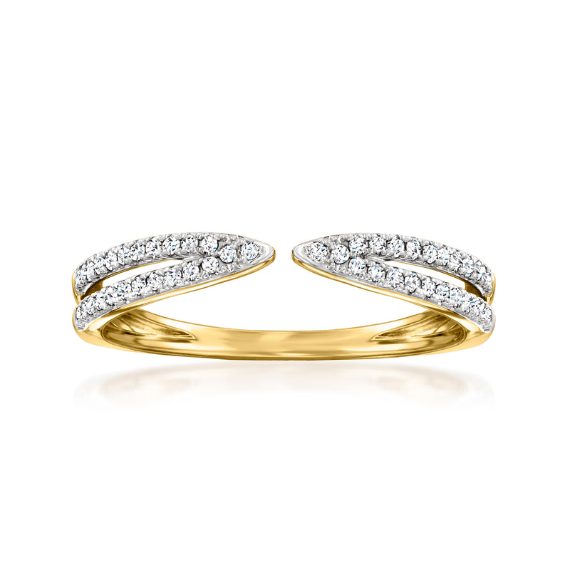 Yellow gold diamond open-space cuff ring with split pavé top