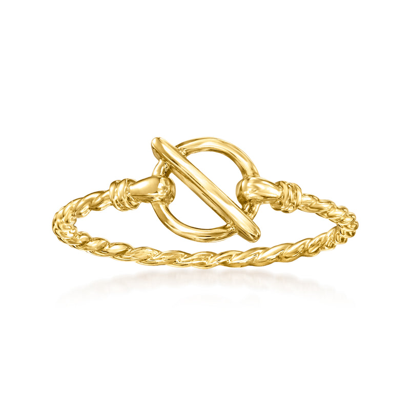 14kt yellow gold twisted rope toggle ring with oval toggle clasp and rope band