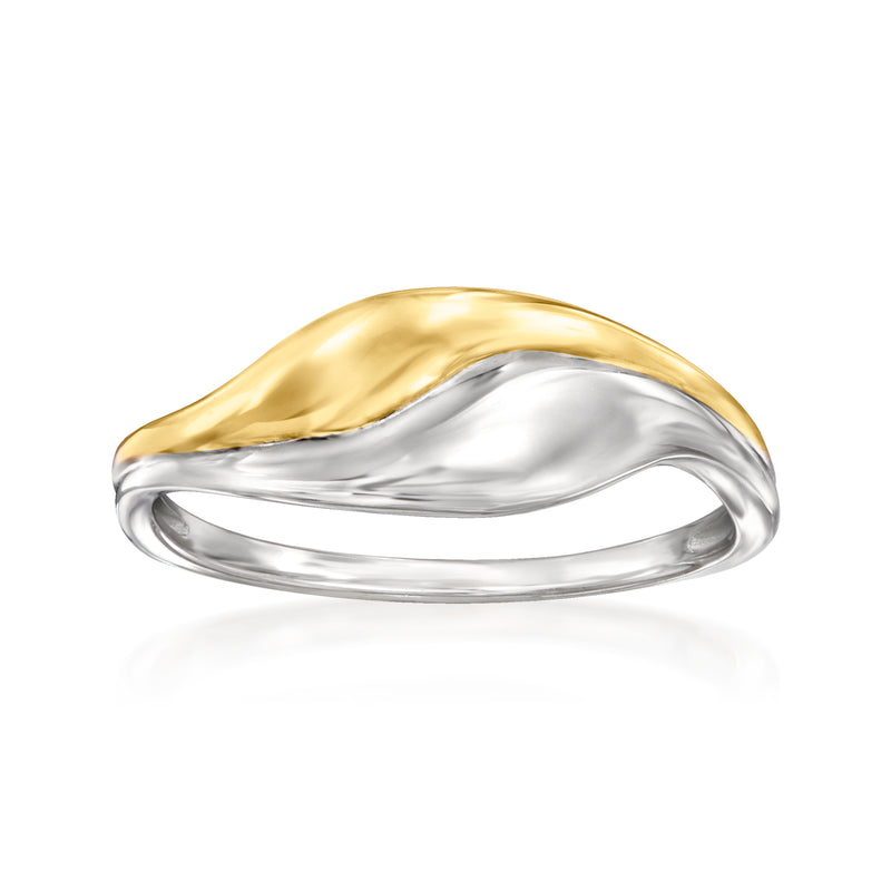 Wavy ring in sterling silver with 14kt yellow gold top edge