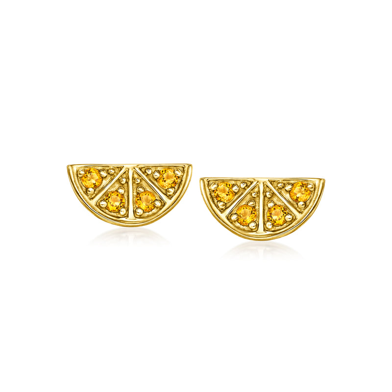 14kt yellow gold citrine orange-slice stud earrings with scalloped bezel