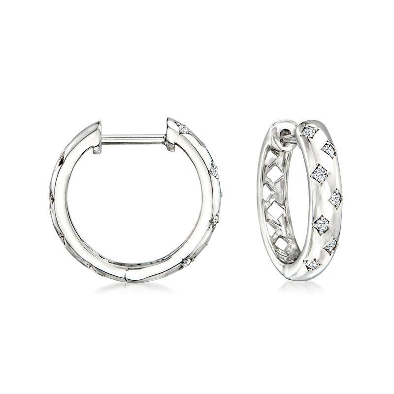 Sterling silver hoop earrings with scattered diamond accents