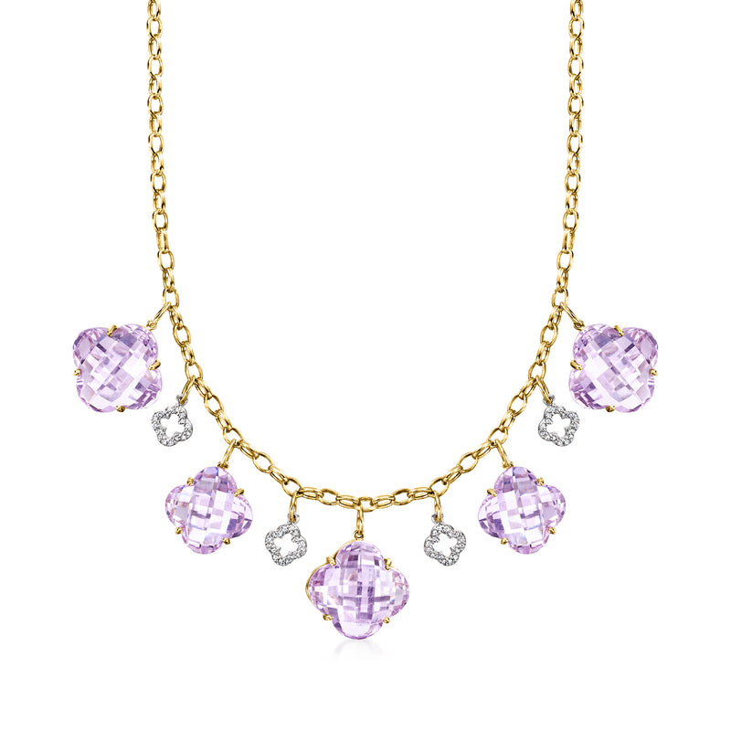 14kt yellow gold clover amethyst and diamond necklace with dangling stones