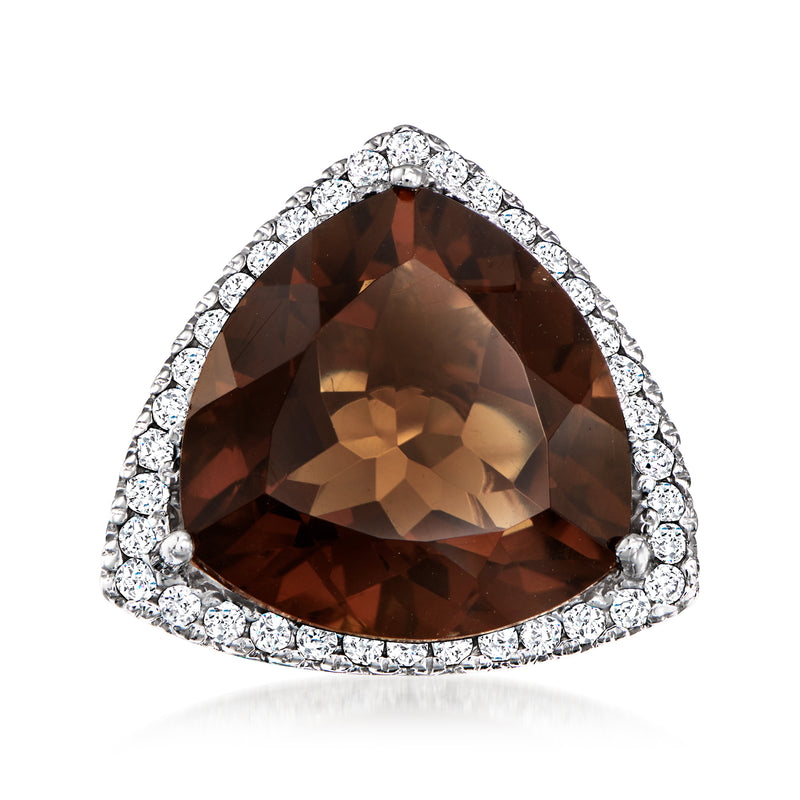 Smoky quartz ring with diamond halo in white gold