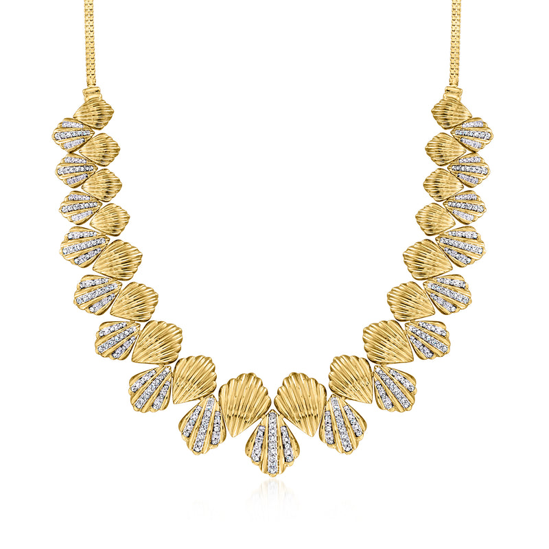 Scalloped diamond necklace in 18kt gold over sterling
