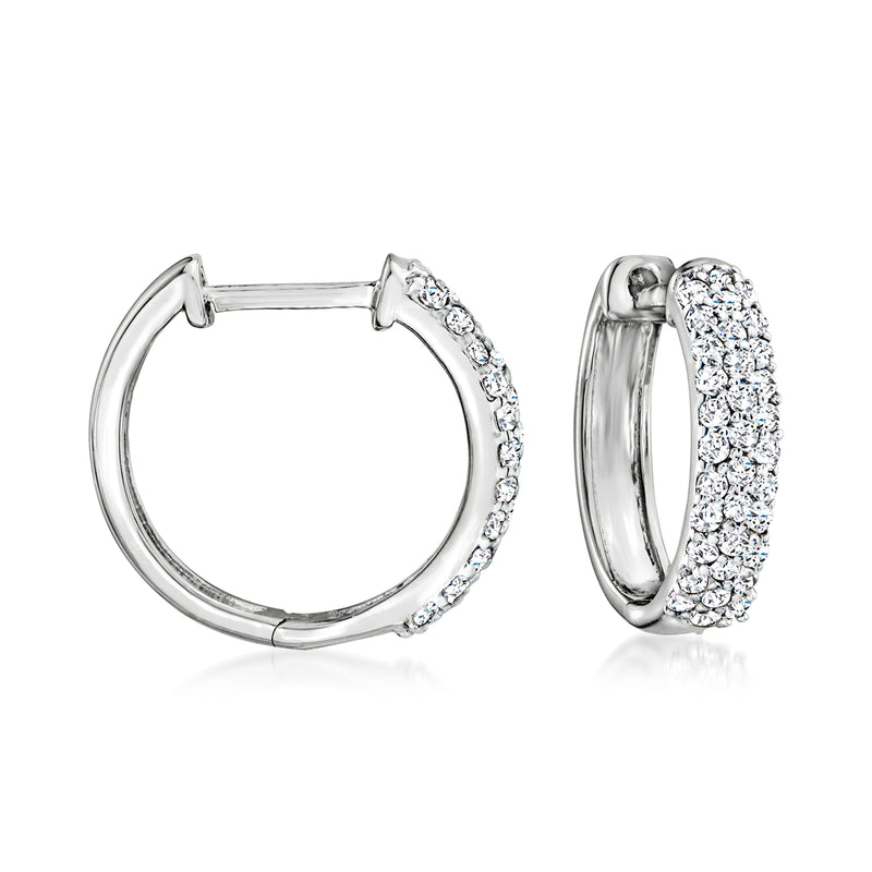 Sterling silver hoop earrings with pavé diamonds