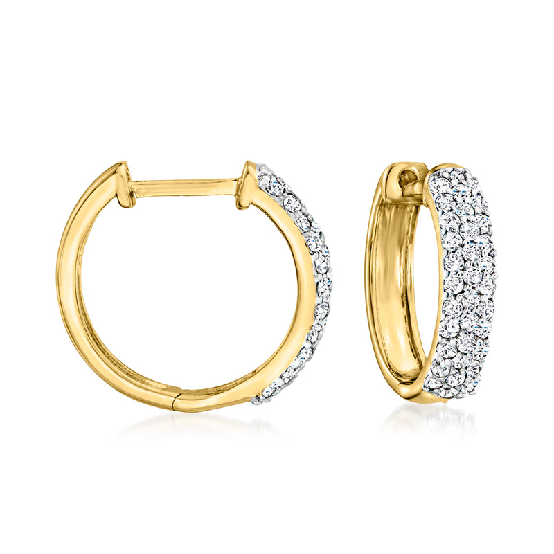 18kt gold over sterling diamond pavé hoop earrings, shown front and side