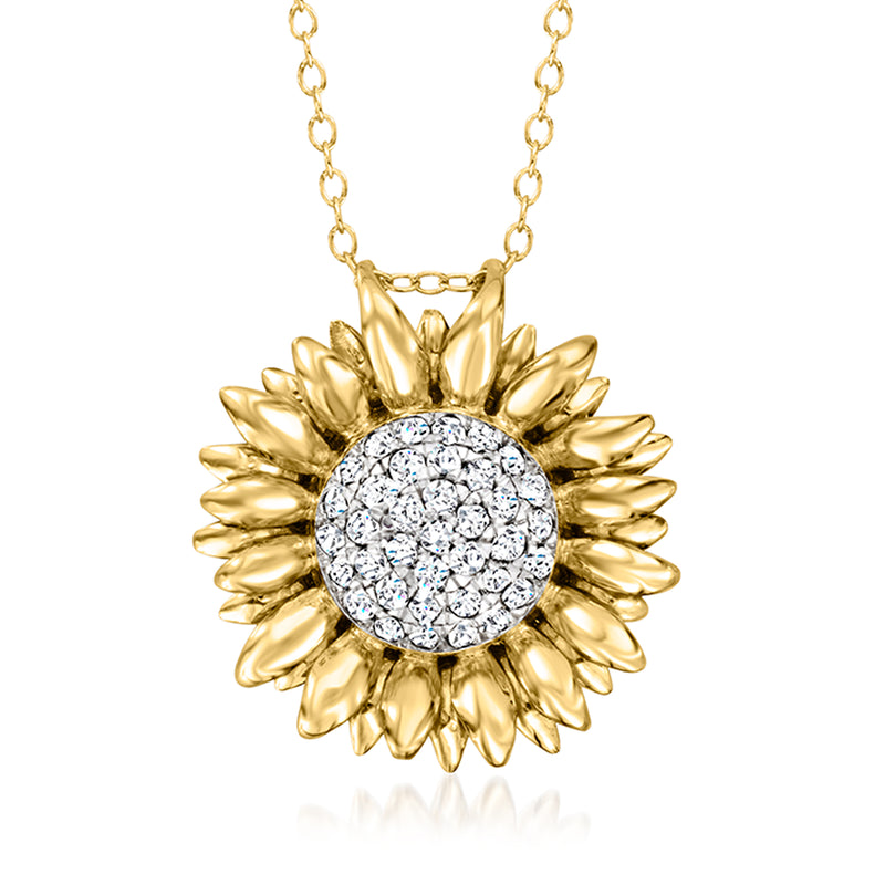 18kt gold over sterling sunflower pendant necklace with round diamond cluster center