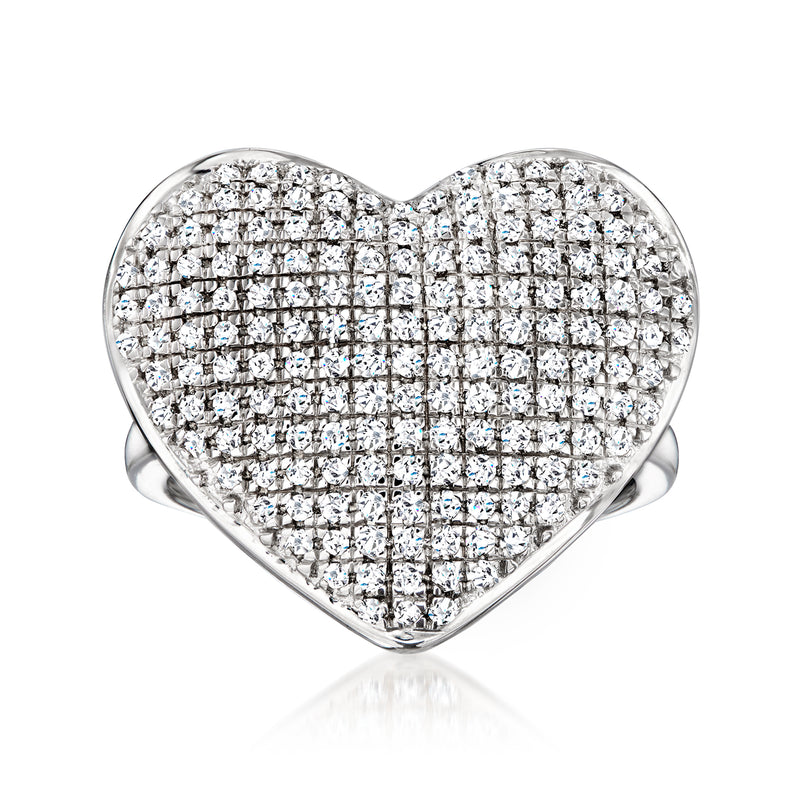 Sterling silver heart ring with pavé diamonds
