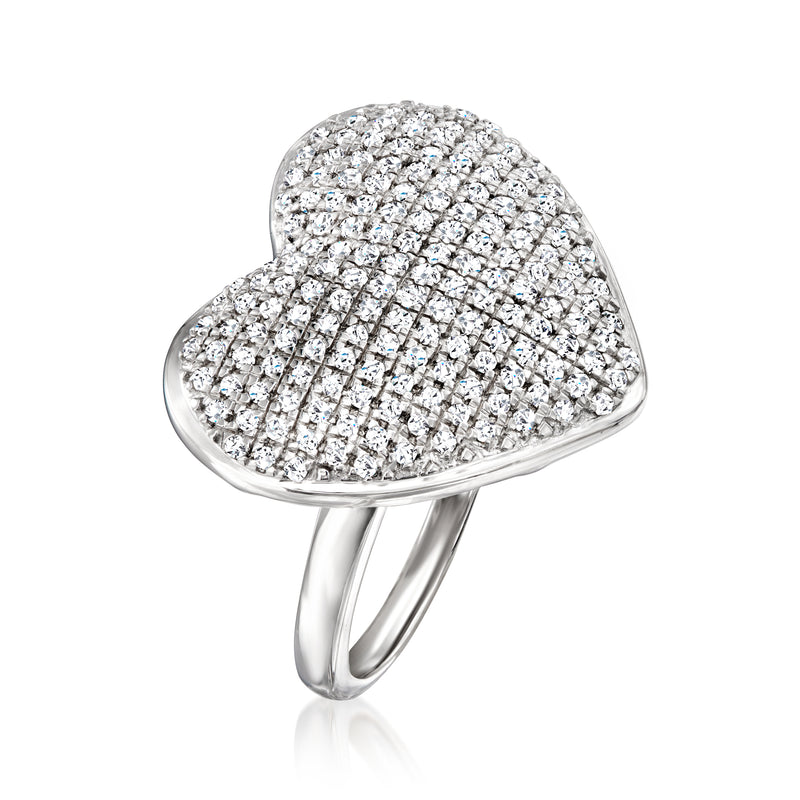 Heart ring with pavé diamonds in sterling silver