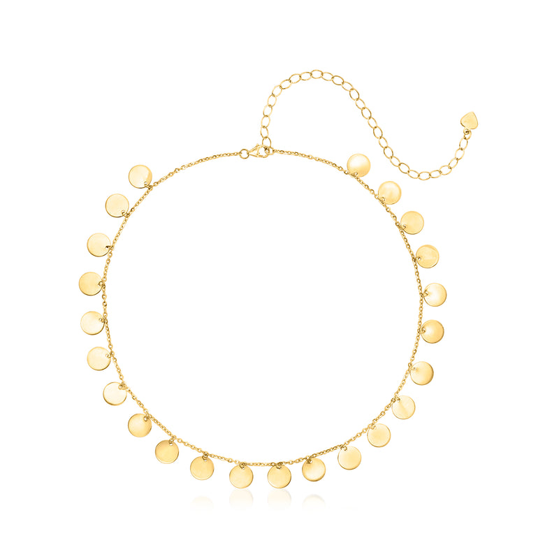 14kt yellow gold disc-charm choker necklace with dangling round charms