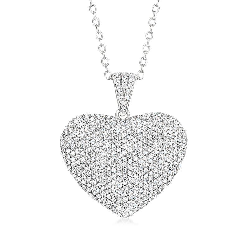 Sterling silver paved heart pendant necklace with diamond-look stones