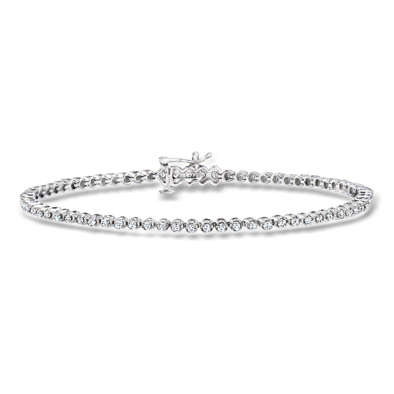 Sterling silver diamond tennis bracelet with round stones and box clasp
