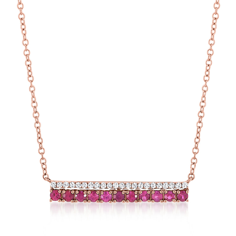Ruby and diamond bar necklace in rose gold