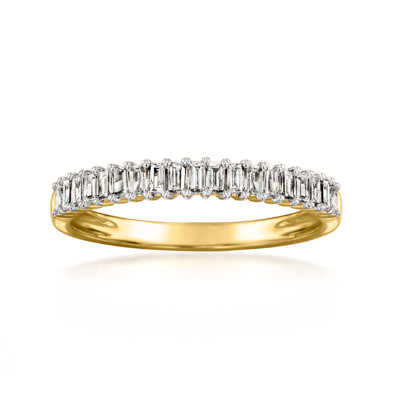 14kt yellow gold baguette diamond band ring with rectangular stones
