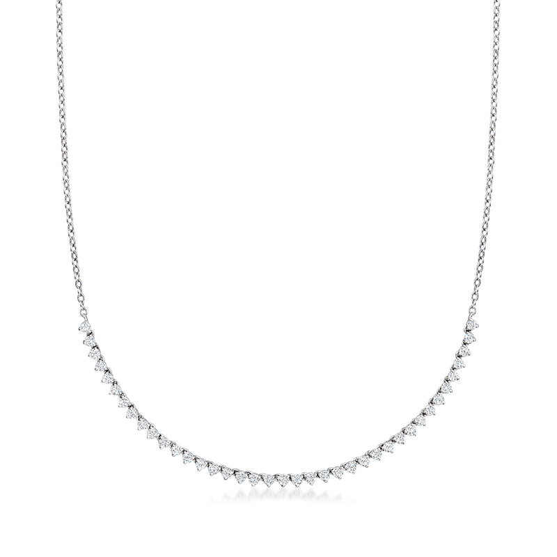 Diamond necklace in 14kt white gold with curved diamond line