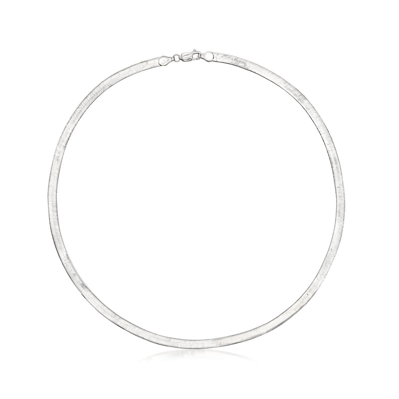 14kt white gold herringbone necklace with round clasp and cable chain