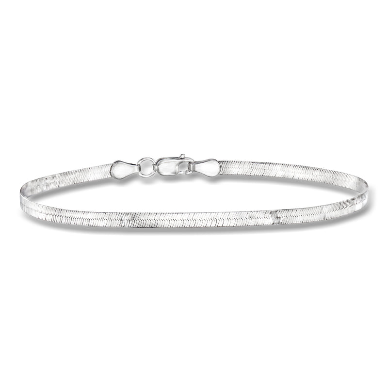 14kt white gold herringbone bracelet with lobster clasp, polished link band
