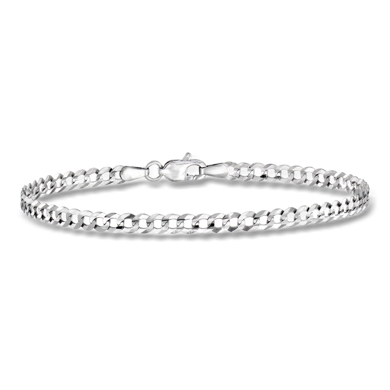 White gold curb-link bracelet with clasp, polished chain links