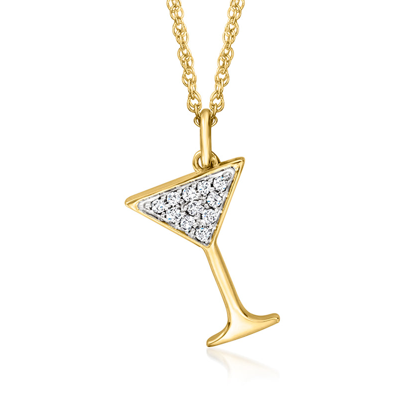 Diamond martini pendant necklace in gold over sterling with pave diamond martini glass