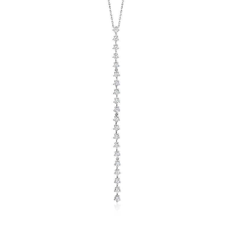 Sterling silver diamond Y-necklace with long vertical line of round stones