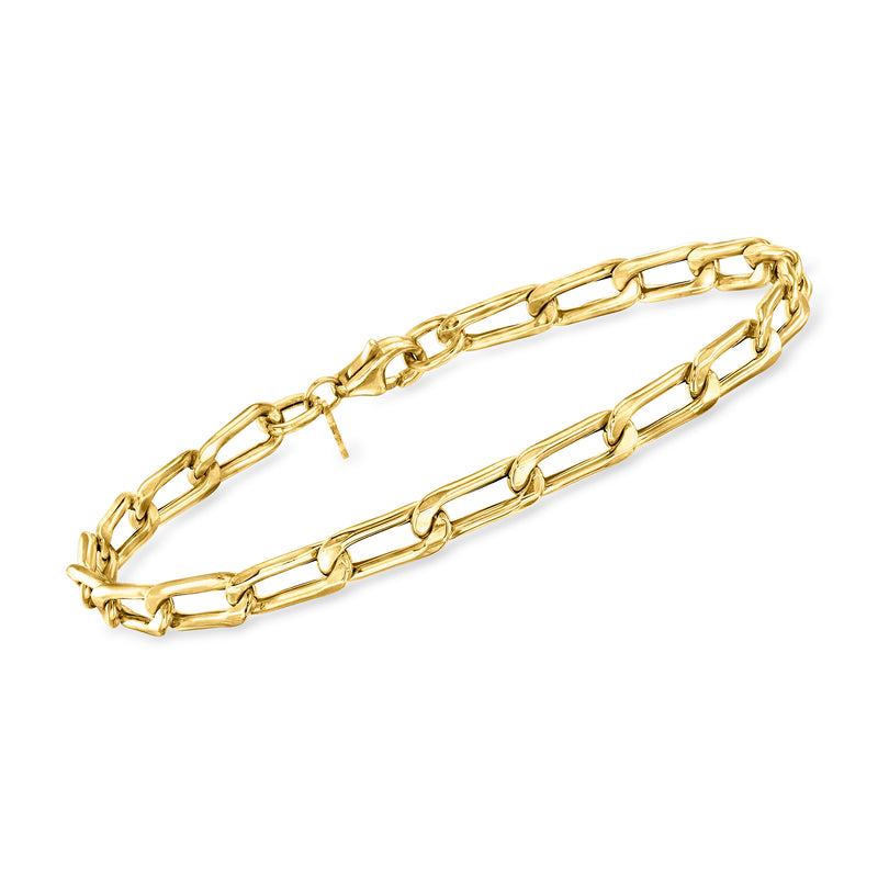 Yellow gold elongated curb-link bracelet with interlocking chain links