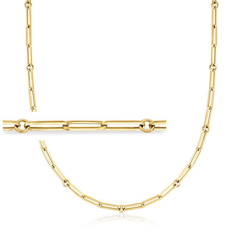 18kt yellow gold paper clip link necklace, gold chain with clasp