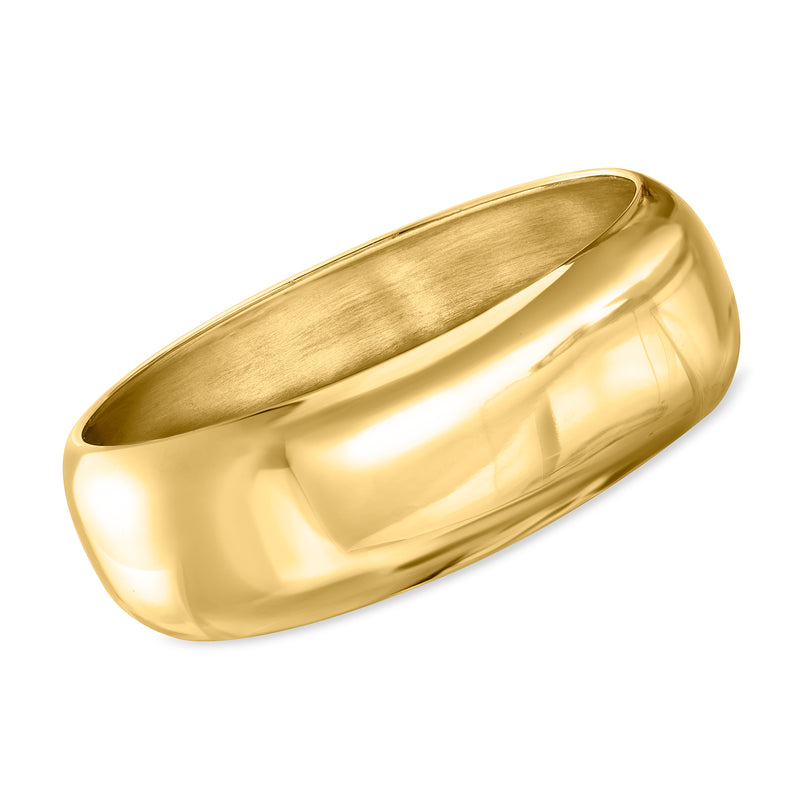Gold-tone satin and polished hinged bangle bracelet, smooth oval profile