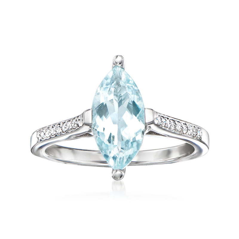 Aquamarine and diamond accent ring in 14kt white gold with oval center stone