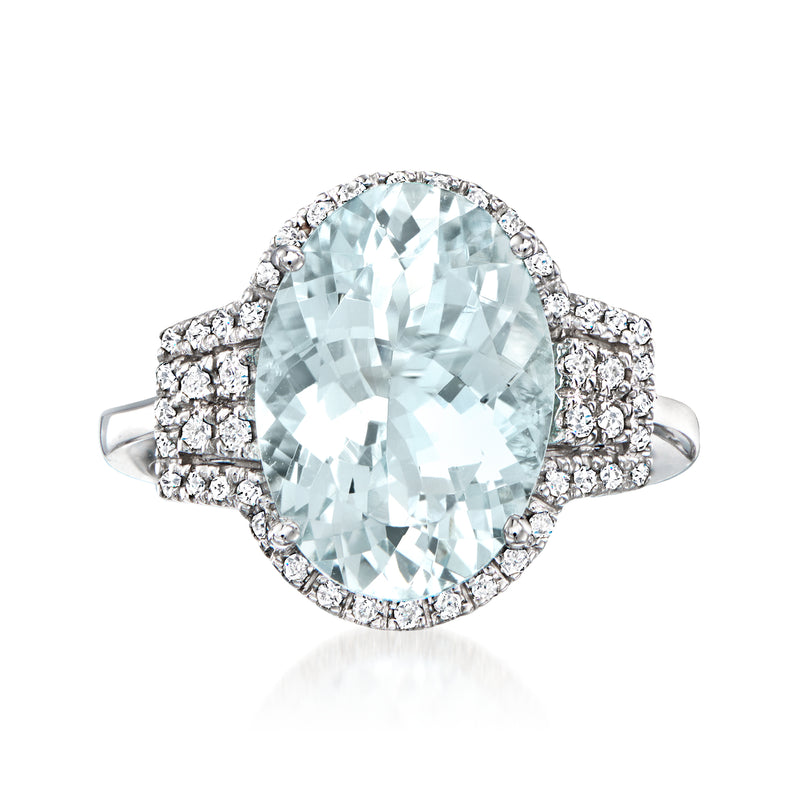 Aquamarine ring with diamond accents in 14kt white gold