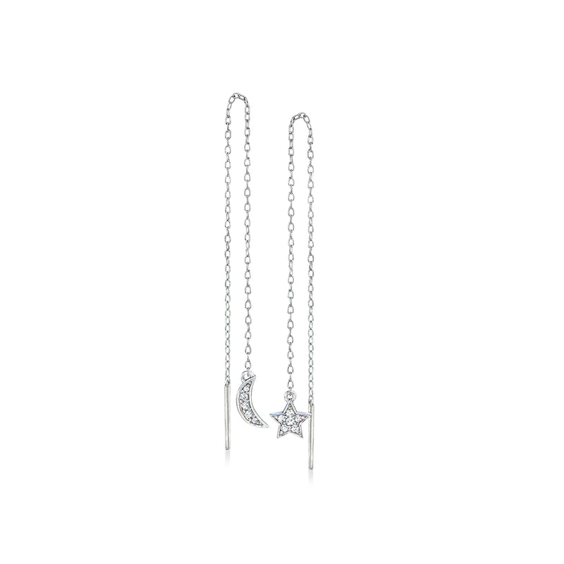 Sterling silver threader earrings with moon and star charms