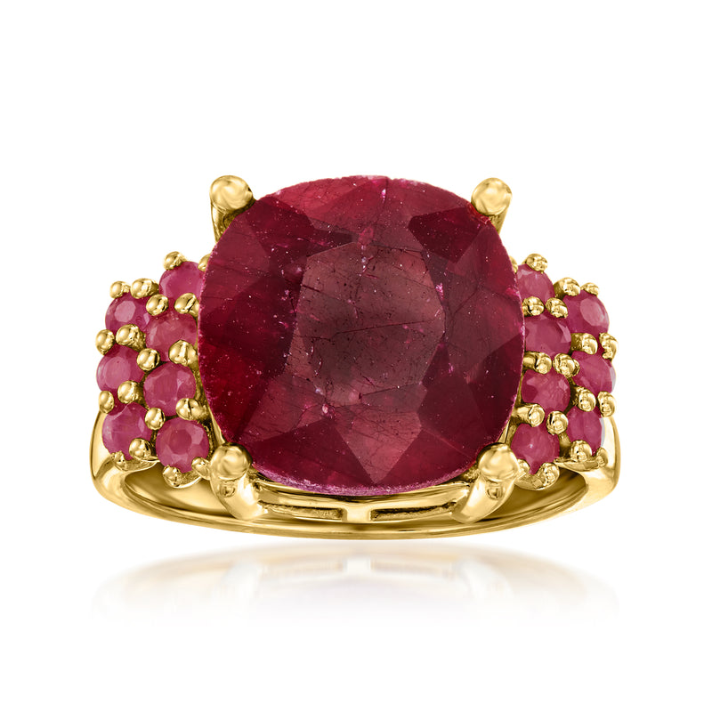 Ruby gemstone cocktail ring in 18kt gold over sterling with clustered pink side stones
