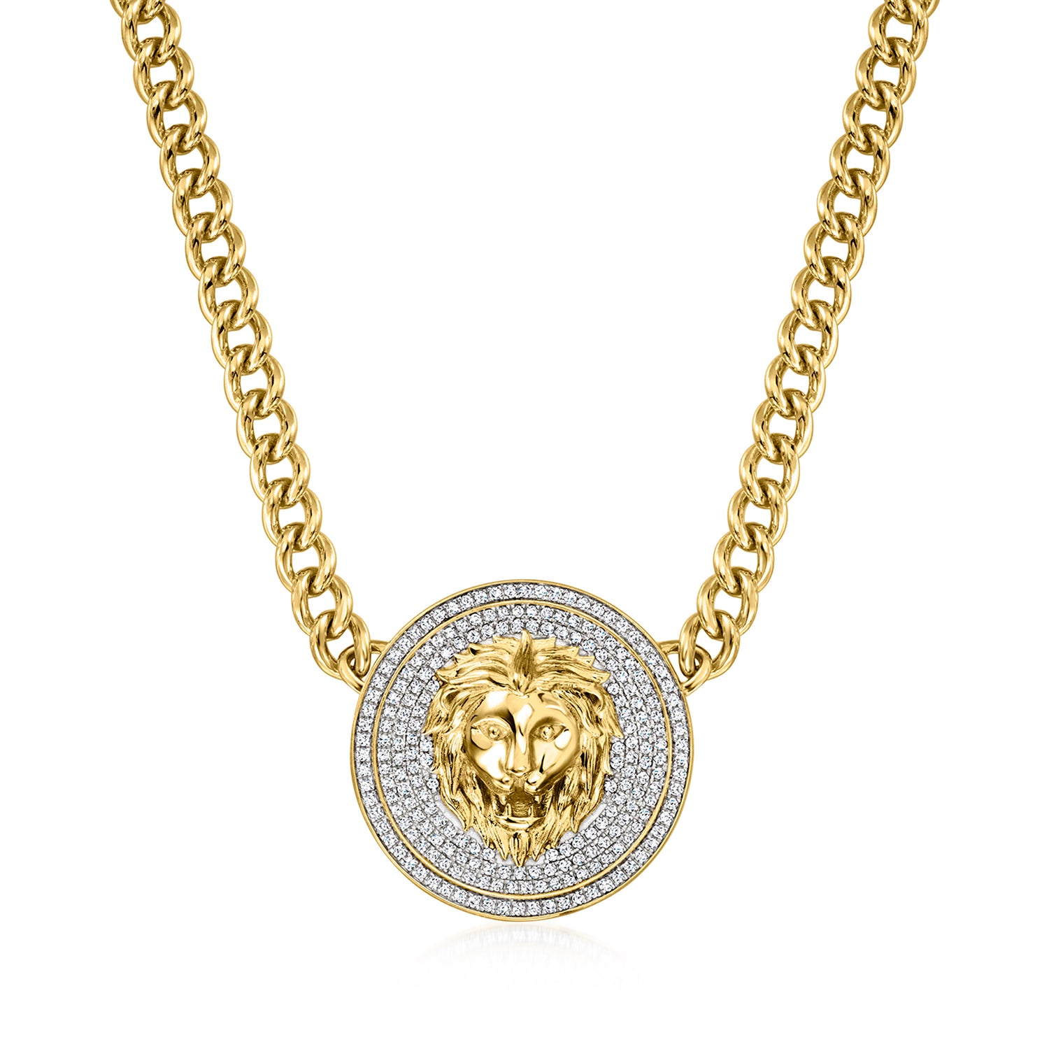 .75 ct. t.w. Pave Diamond Lion Medallion Necklace in 18kt Gold Over Sterling