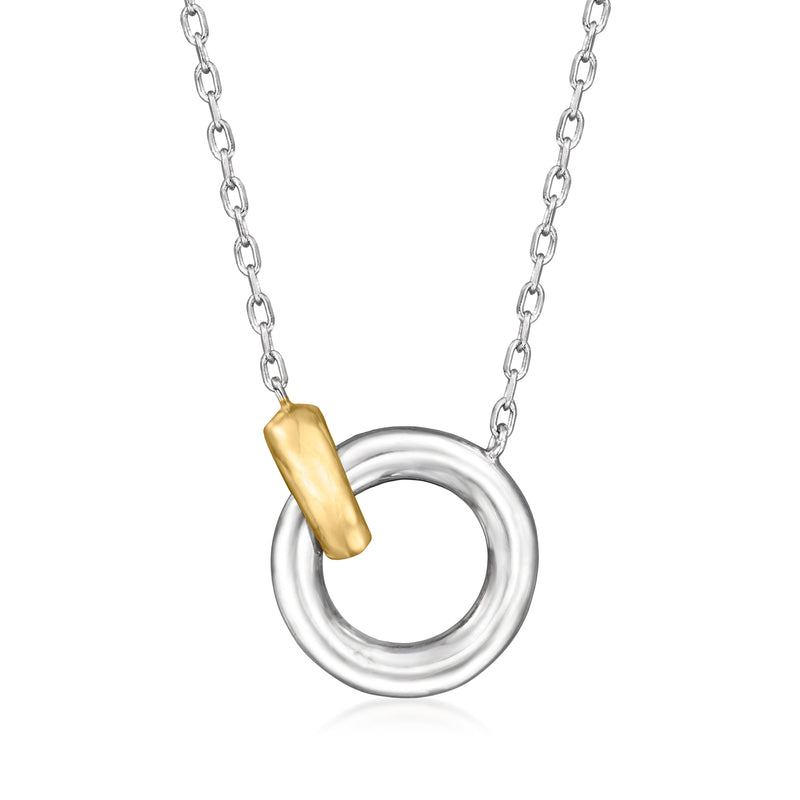 Circle necklace with sterling silver ring pendant and 14kt yellow gold accent