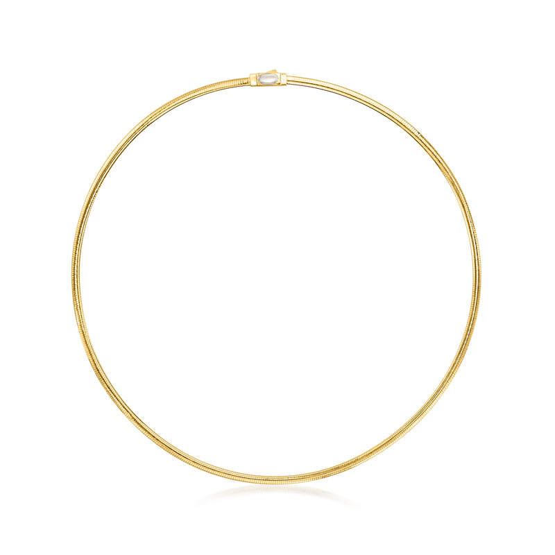 Reversible omega necklace, 3mm gold finish with square clasp
