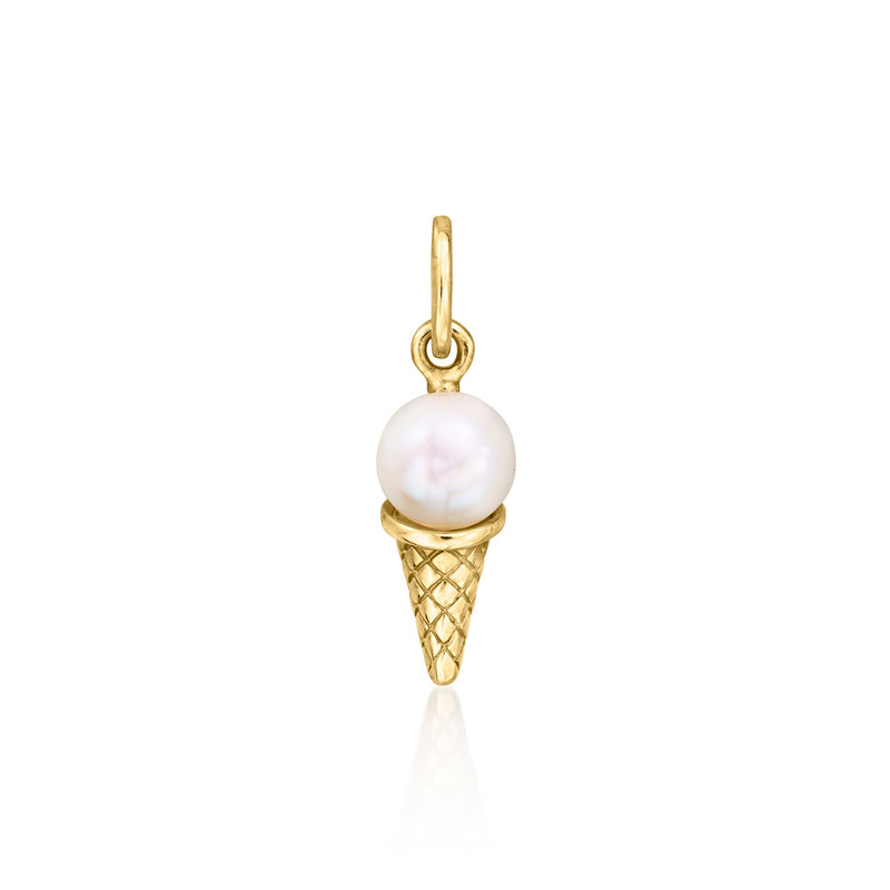 14kt yellow gold cultured pearl ice cream cone pendant with pearl and cone design