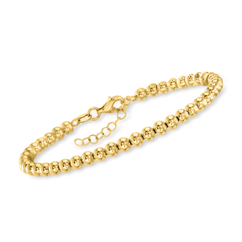 14kt yellow gold bead bracelet with round beads and lobster clasp plus extender chain