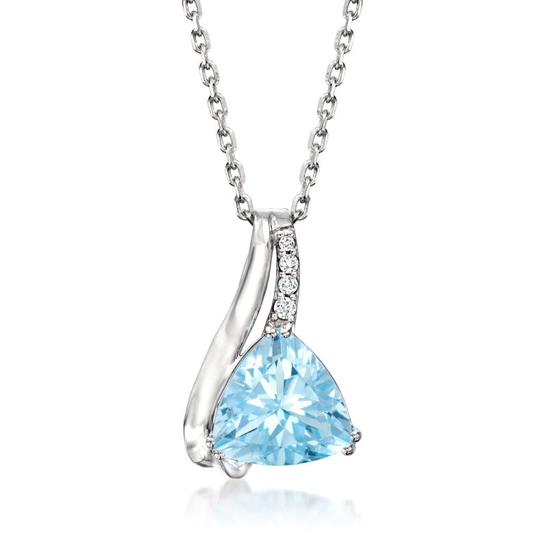 Sky blue topaz pendant necklace in sterling silver with diamond accents