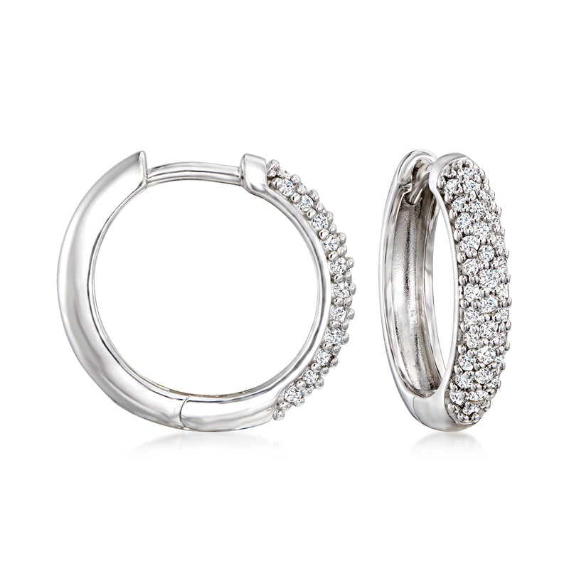 Sterling silver diamond hoop earrings with pavé-set diamonds