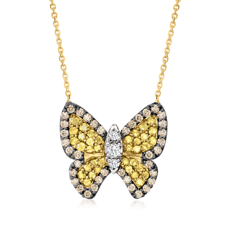 14kt yellow gold butterfly necklace, yellow sapphire wings with diamond accents