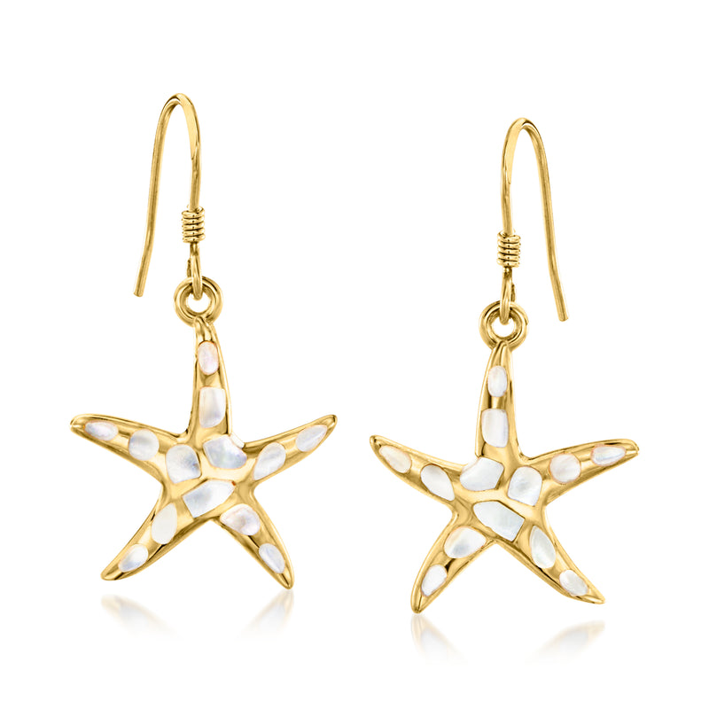Starfish drop earrings with mother-of-pearl in 18kt gold over sterling, earwire style