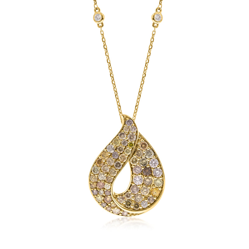 Multicolored diamond loop pendant necklace in yellow gold