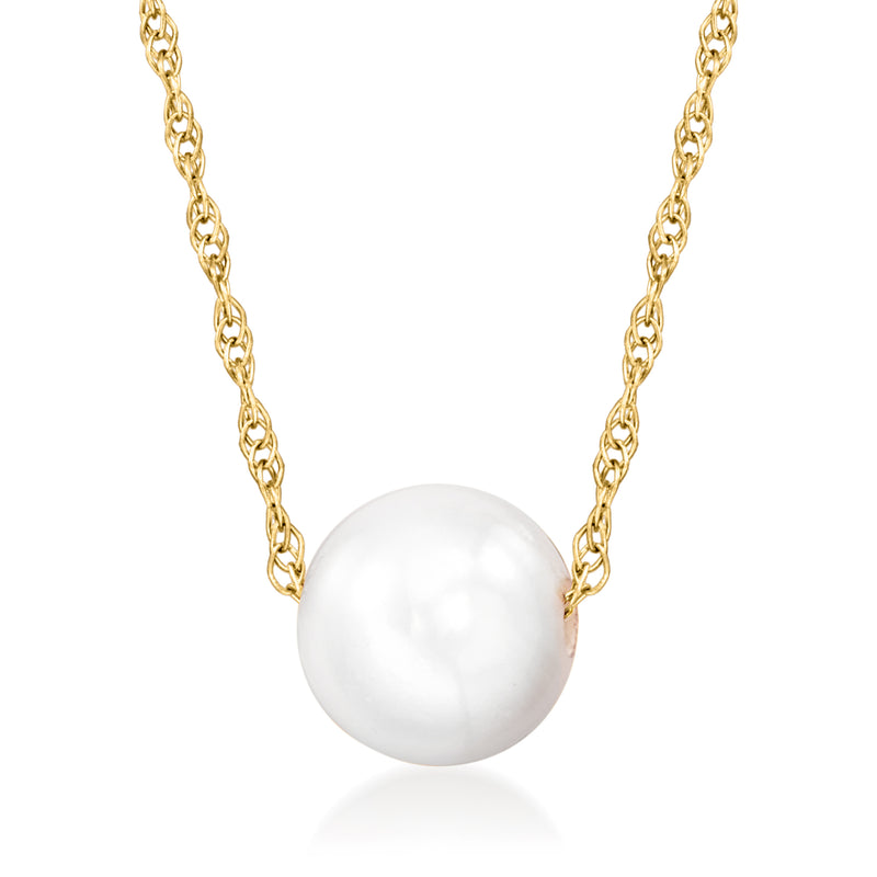 Cultured Akoya pearl pendant necklace with 14kt yellow gold chain, 7–7.5mm pearl