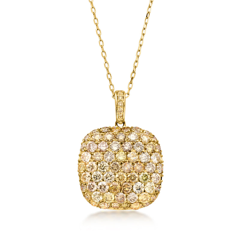 14kt yellow gold pendant necklace with multicolored diamond pavé