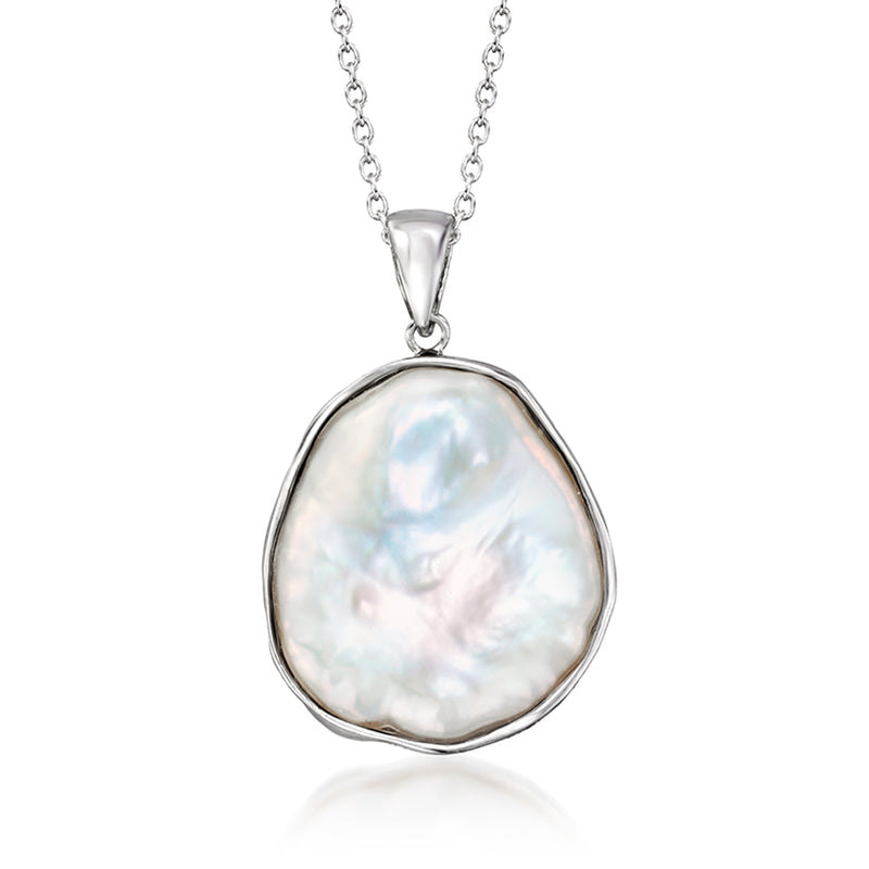 Sterling silver pendant necklace with oval iridescent cultured keshi pearl