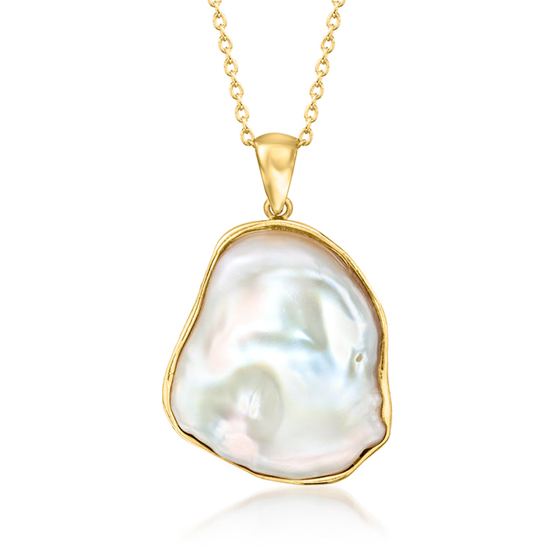 Gold-tone keshi pearl pendant necklace with teardrop baroque pearl