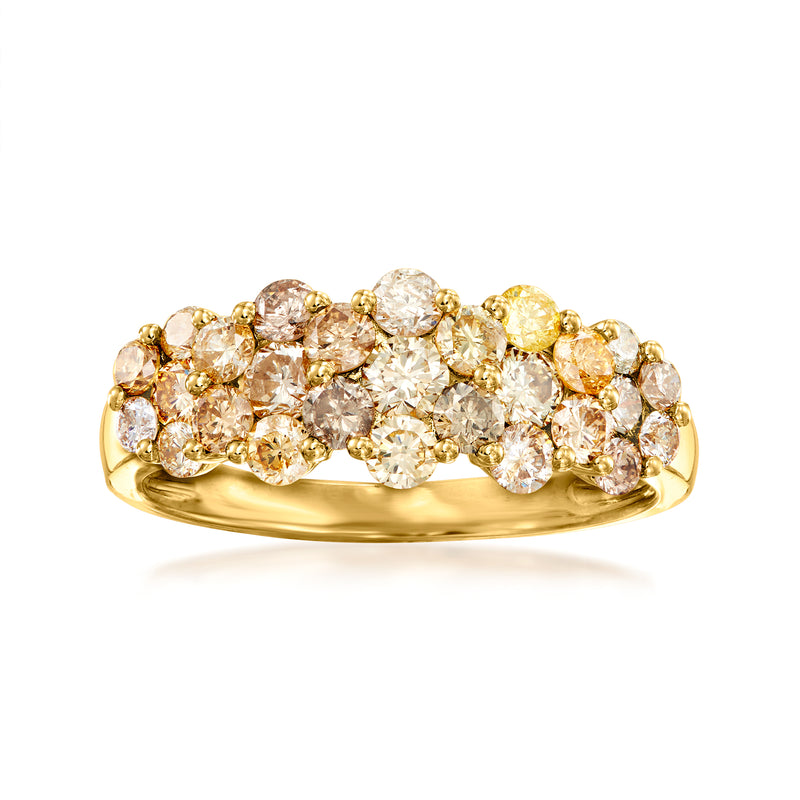 14kt yellow gold multicolored diamond cluster ring with round stones