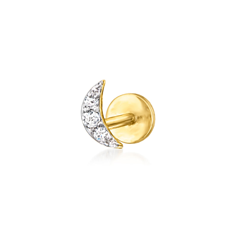 14kt yellow gold moon stud earring with diamond-accented crescent front