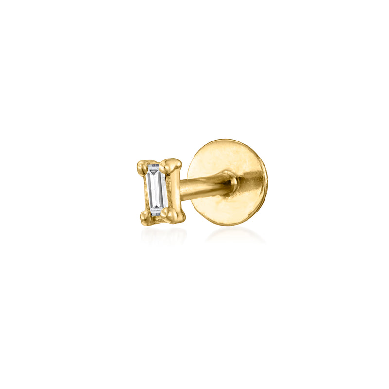 14kt yellow gold baguette diamond flat-back stud earring