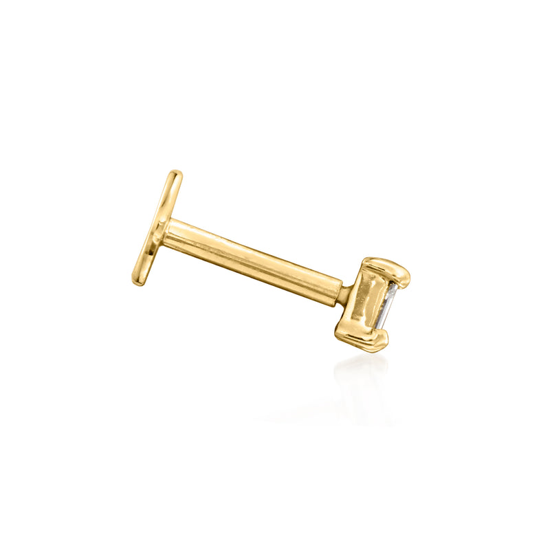 14kt yellow gold flat-back stud earring with baguette diamond stone