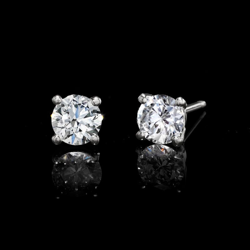 14kt white gold lab-grown diamond stud earrings, round brilliant stones